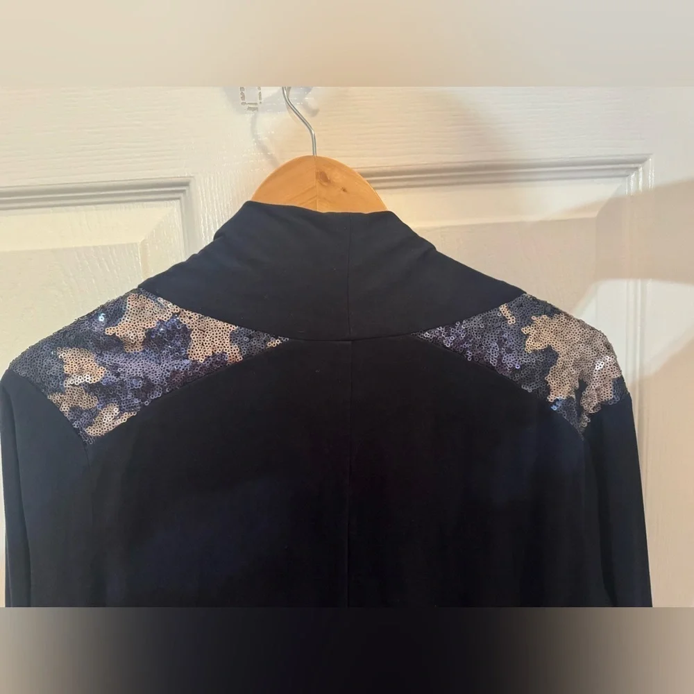 Miss Me Navy drape jacket with Sequin Embellishments on shoulders, size S